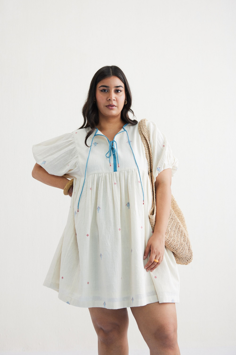 Swim Free Handwoven Kala Cotton Dress cotton by SUI in white color for women Worldwide