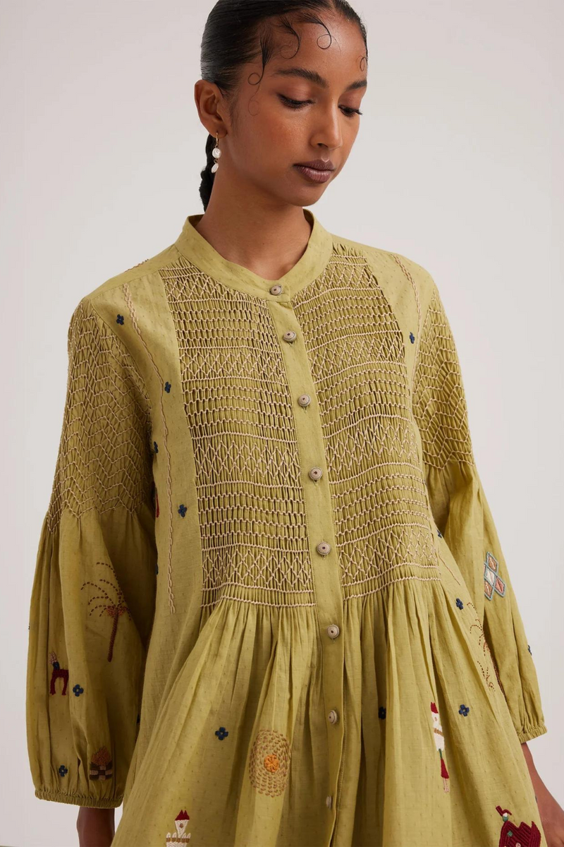 Porto Top-Folk Green cotton by CORD for women Worldwide