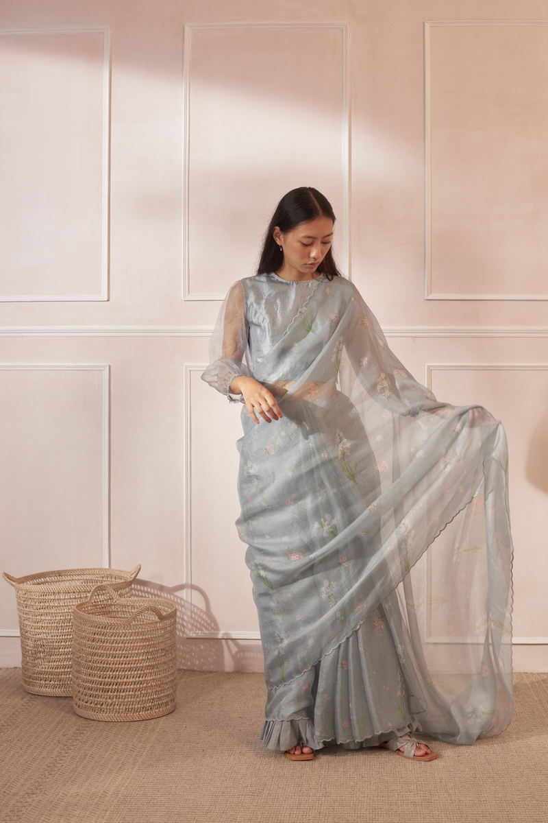 Rajnigandha & Periwinkle Kota Silk Sari silk by Nadiya Paar in blue color for women Worldwide