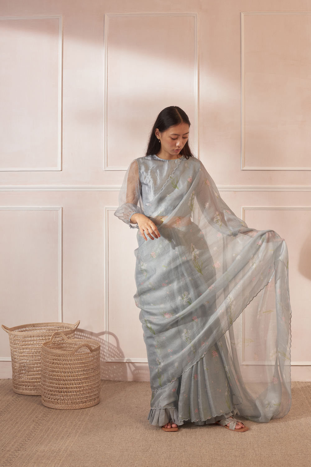 Rajnigandha & Periwinkle Kota Silk Sari