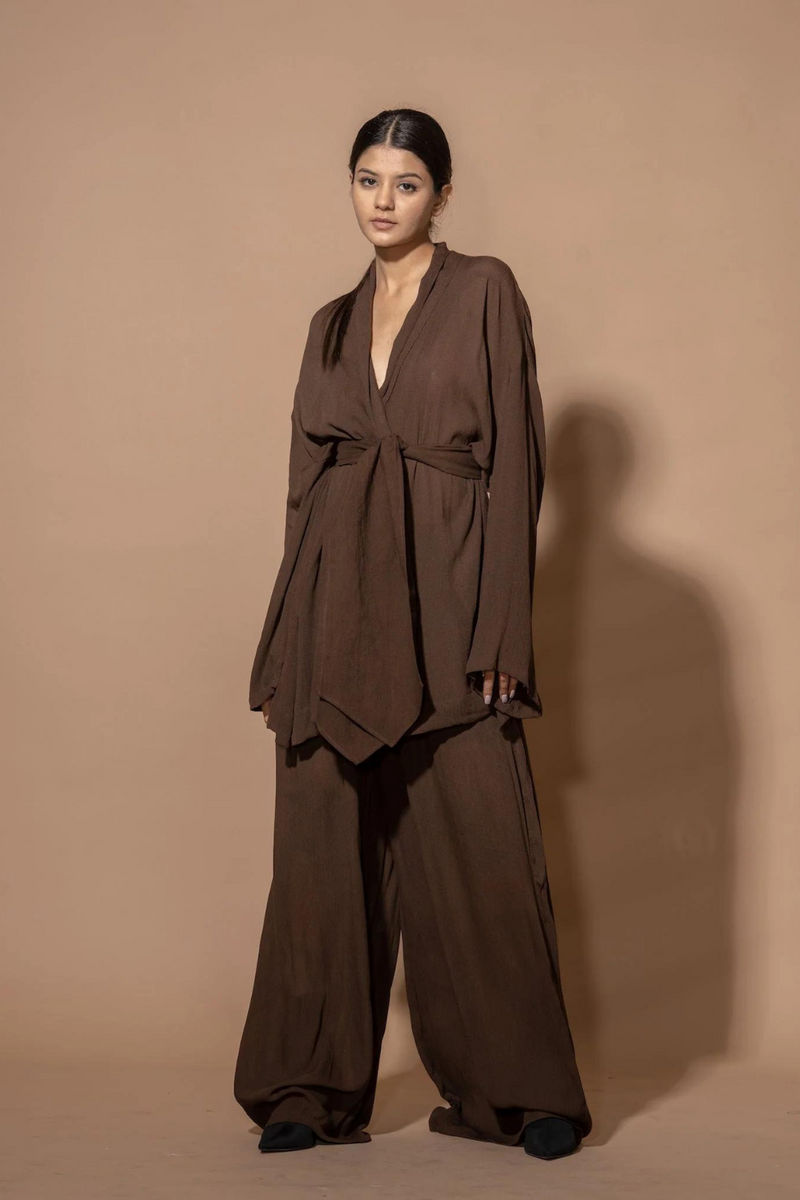 Ginger Top crushed cotton tops and shirts by Stoique in brown for women Worldwide