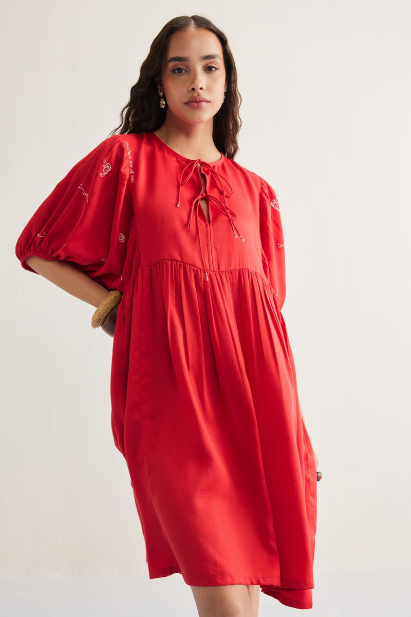 Ocean Wilds Tencel Dress by SUI in red color for women Worldwide