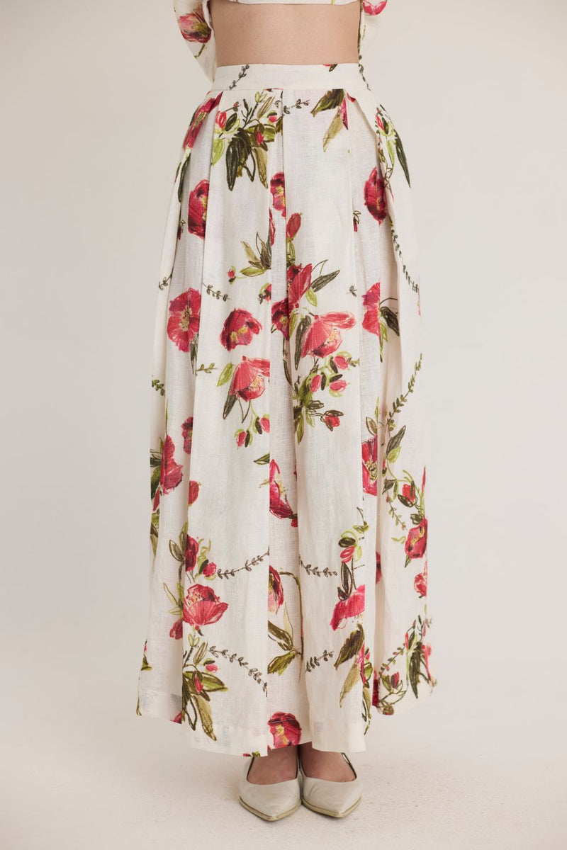 ROSITA LINEN TOP & SKIRT SET by Yam in white color for women Worldwide
