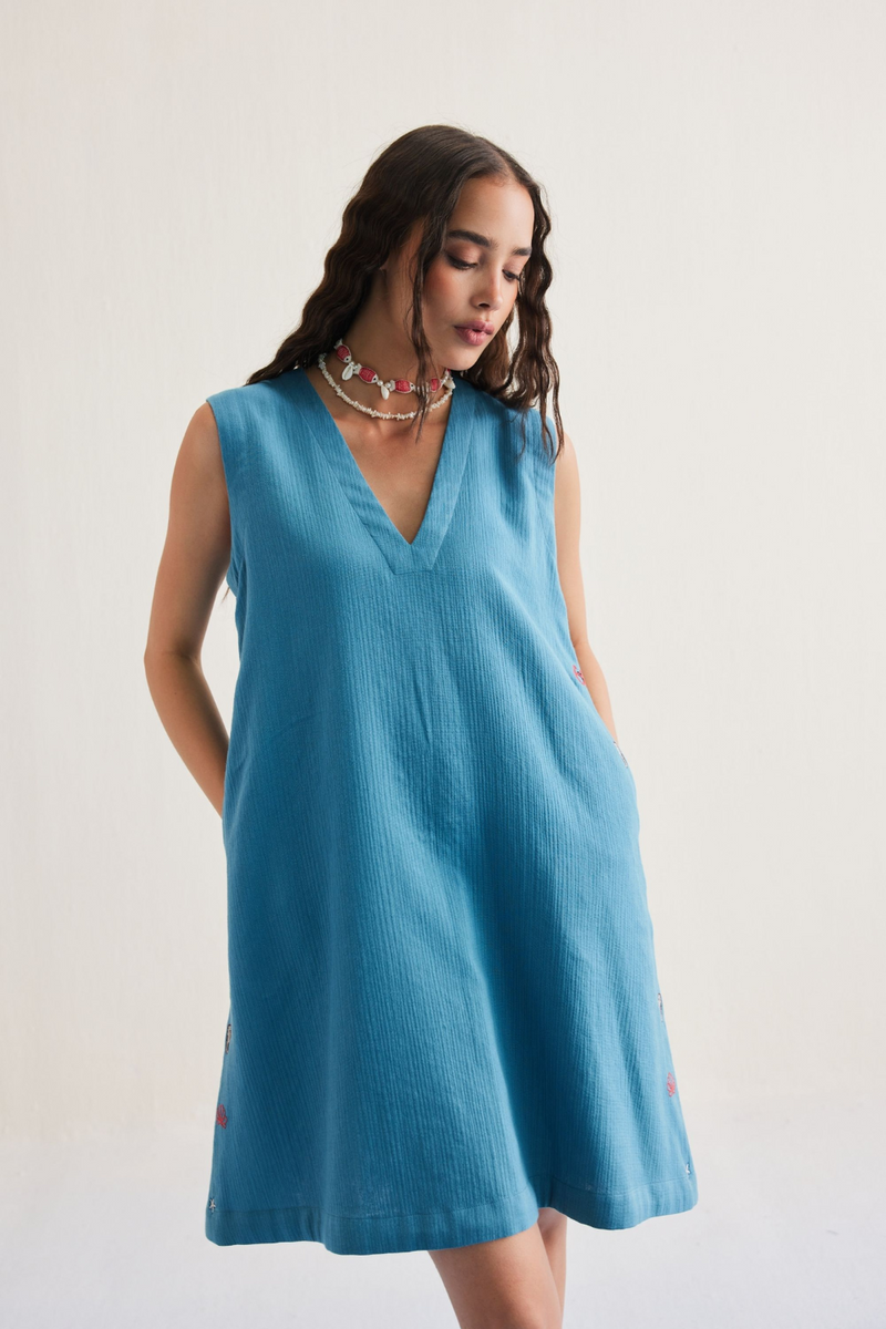 Marine Summer Organic Cotton Dress cotton by SUI in blue color for women Worldwide