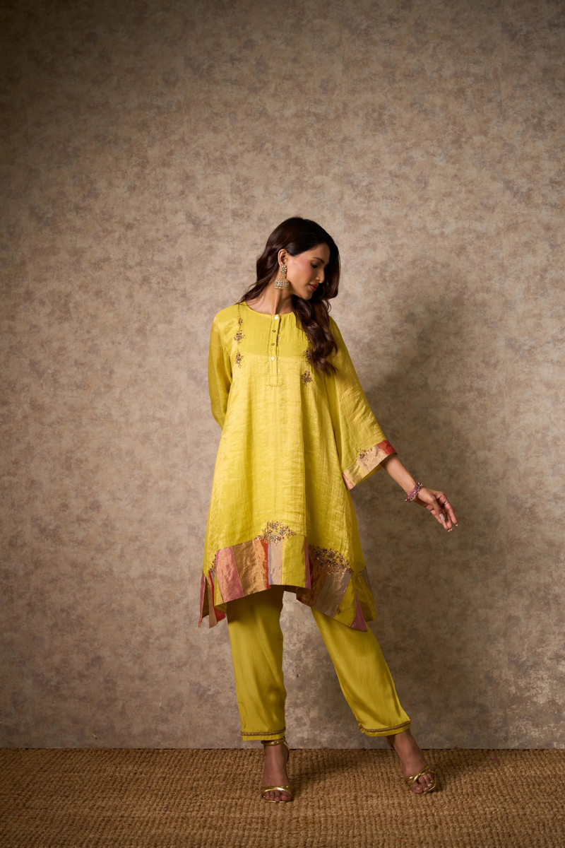 Zing Kurta Set - Yellow tissue by Priti Prashant in yellow color for women Worldwide