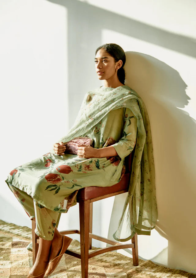 Bloome Sage Green Set with Organza Dupatta