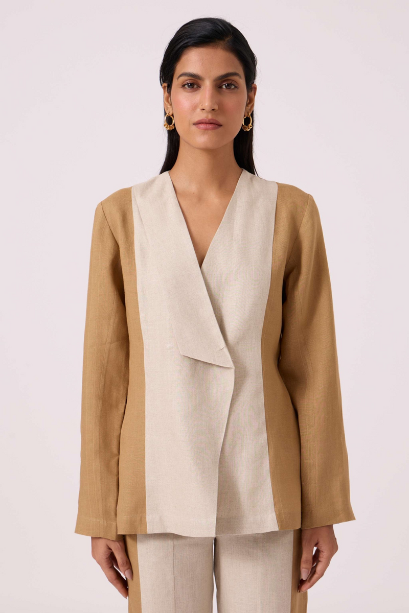 Dimtri Linen Panelled Jacket by The Summer House in beige color for women Worldwide