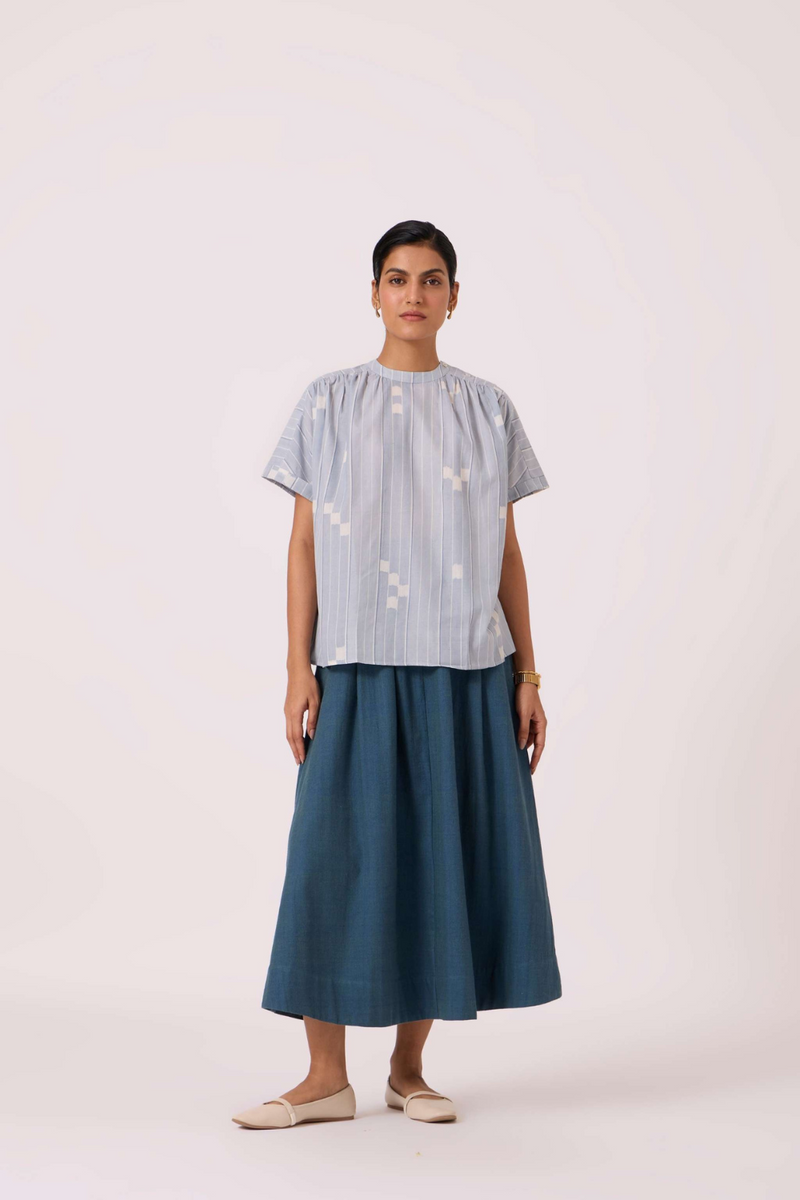 Eliot Blue Handwoven Skirt cotton by The Summer House in green color for women Worldwide