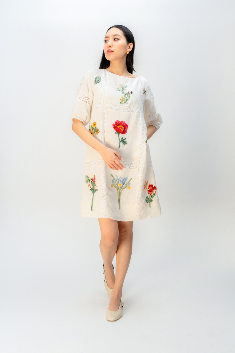 WISPERING GARDEN DRESS linen dress by Ode to Odd in off white for women Worldwide