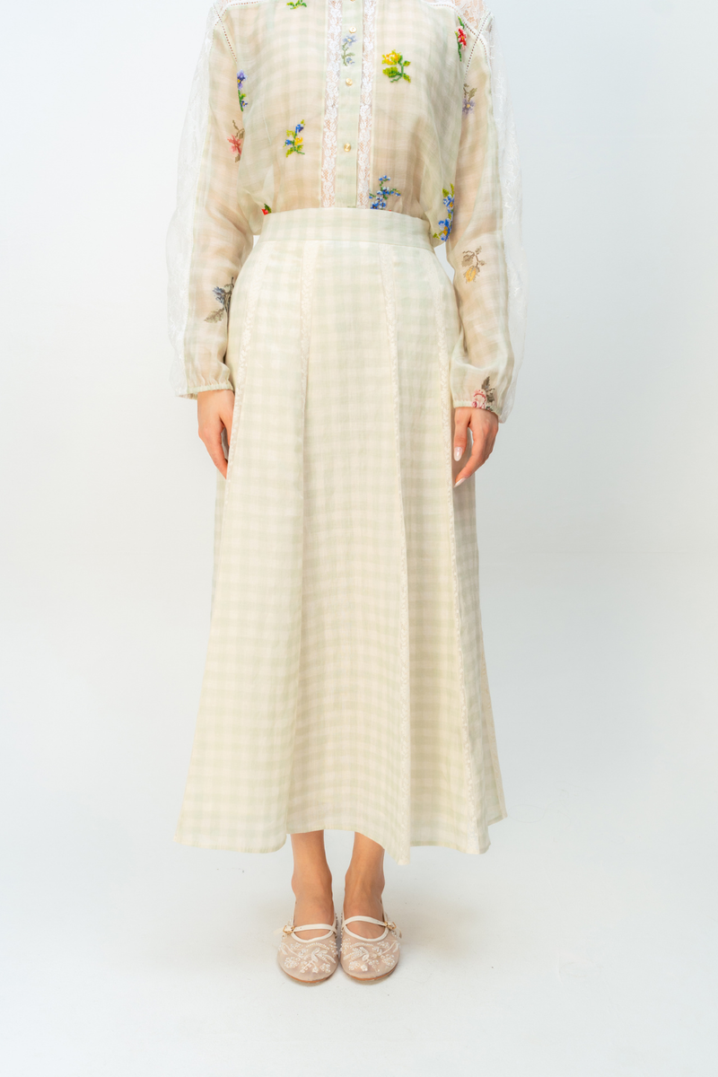 FAIRY CHECK SKIRT linen skirt by Ode to Odd in green for women Worldwide