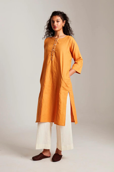 Mango Co-Linen Beaded Placket Kurta set without dupatta