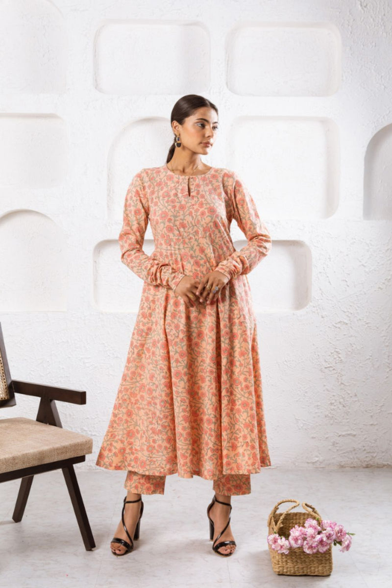 Peach Gardenia Kurta Set Kurta Sets by Marche for women Worldwide