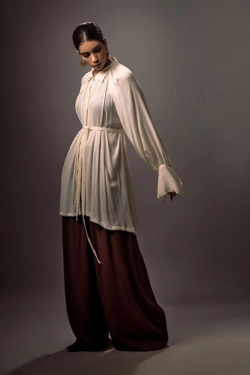 Fennel Shirt crushed cotton tops and shirts by Stoique in off white for women Worldwide