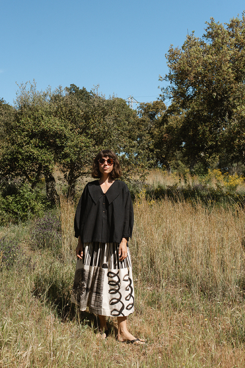 Foundational Blouse-Black cotton muslin top/shirt by World of Crow in black for women Worldwide