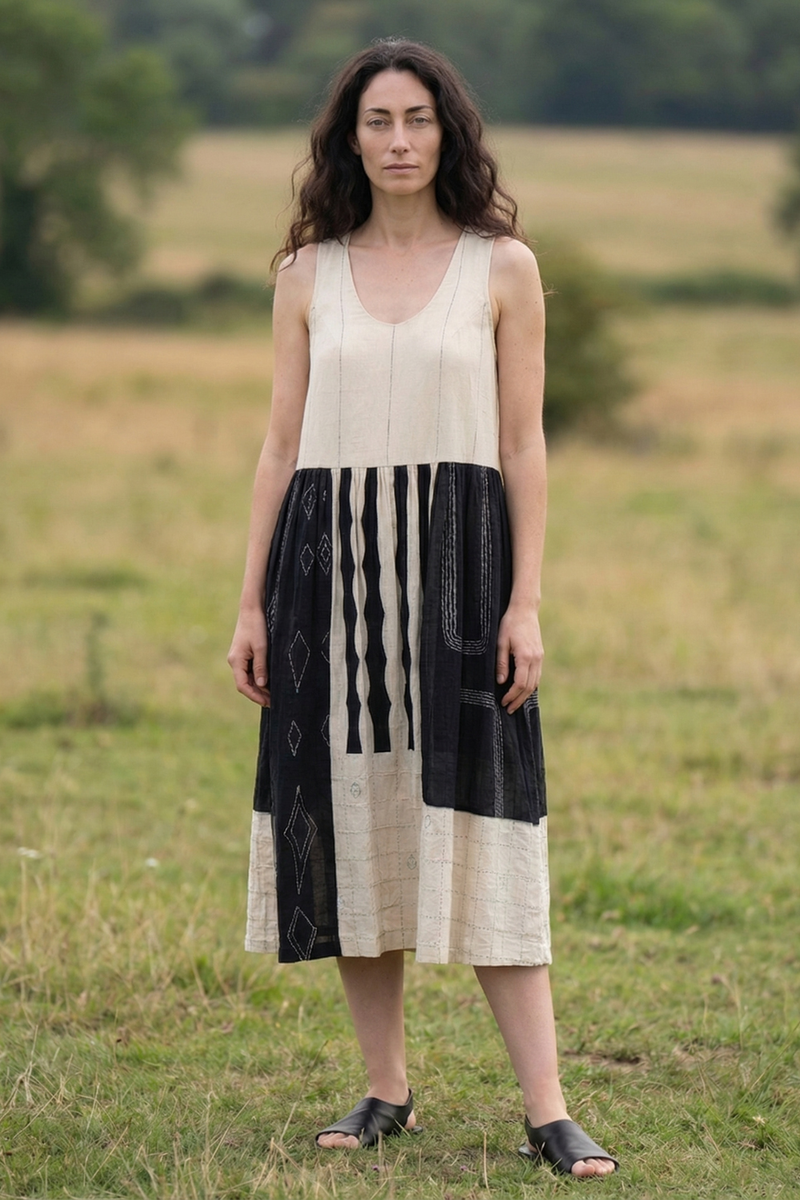 Joan Dress-Black and White 100% cotton by World of Crow in black color for women Worldwide