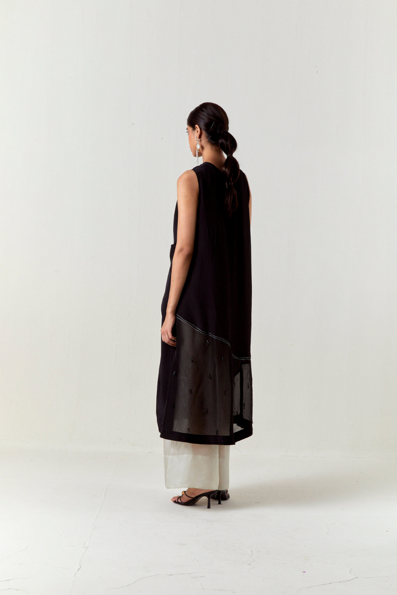 ASYMMETRIC TUNIC CO-ORD-BLACK organza by THREE in black color for women Worldwide