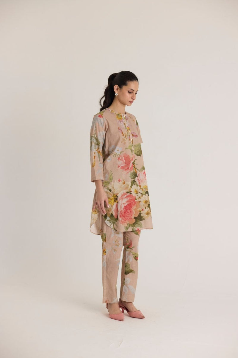 HAZEL SHORT KURTA SET cotton by Yam in pink color for women Worldwide
