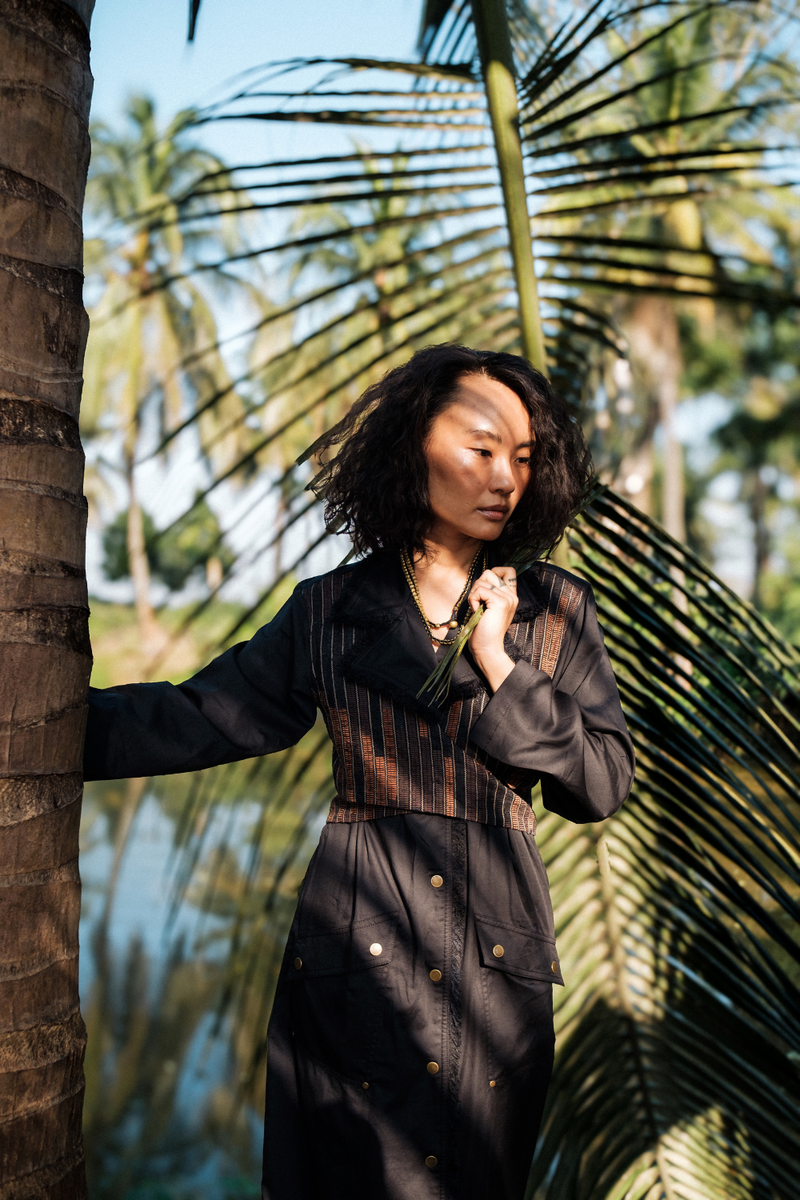 Upcycled Copenhagen Trench - Black Copper cotton by The Terra Tribe in black color for women Worldwide