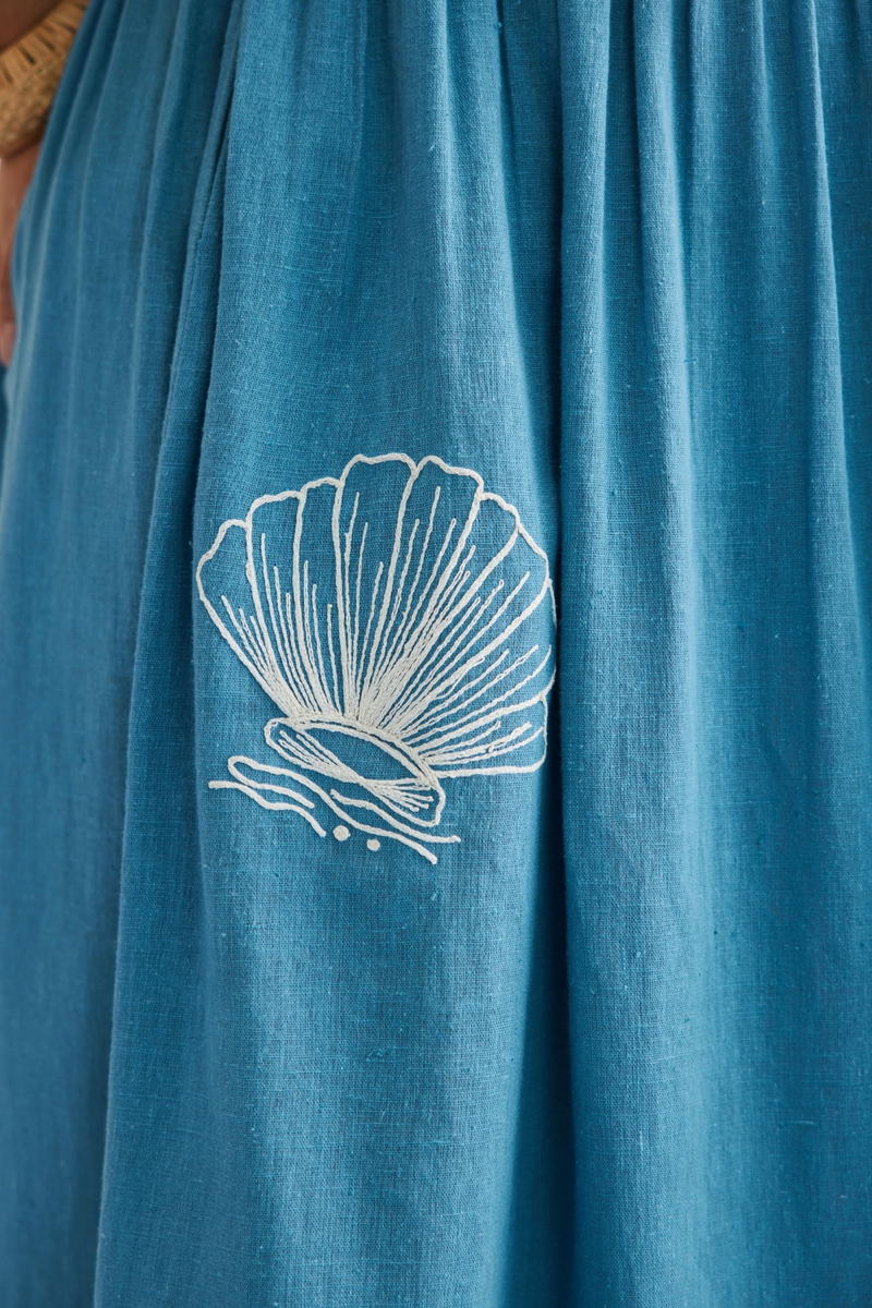 The Azure Handwoven Kala Cotton Maxi Dress cotton by SUI in blue color for women Worldwide