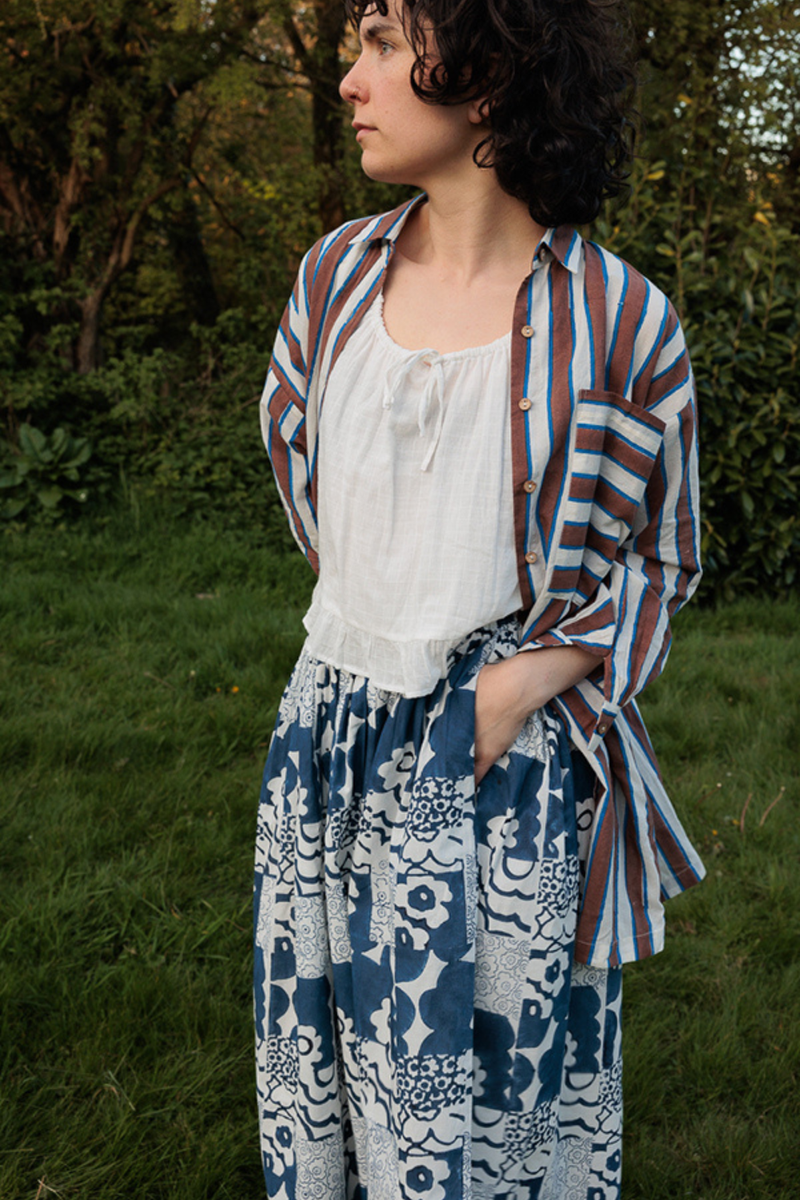 Oxford Skirt-Floral Blue handwoven cotton skirt by World of Crow in multicolor for women Worldwide