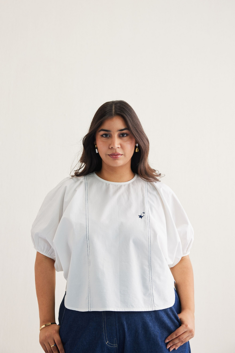 Sea Breeze Organic Cotton Top poplin by SUI in white color for women Worldwide