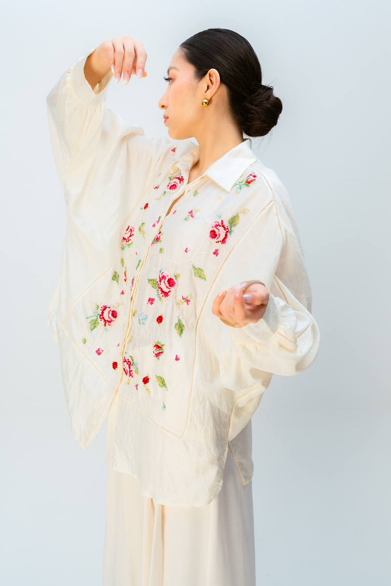 BLUSH MELLOW SHIRT silk top/shirt by Ode to Odd in off white for women Worldwide