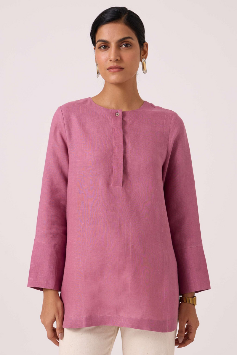 Macondo Lilac Linen Top by The Summer House in mauve color for women Worldwide