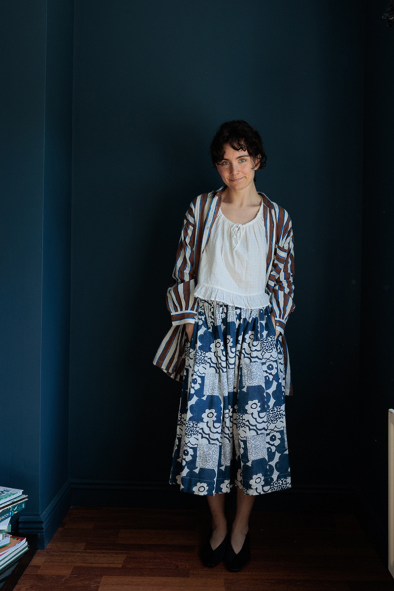 Artist Smock-Brown stripes handwoven cotton top/shirt by World of Crow in multicolor for women Worldwide