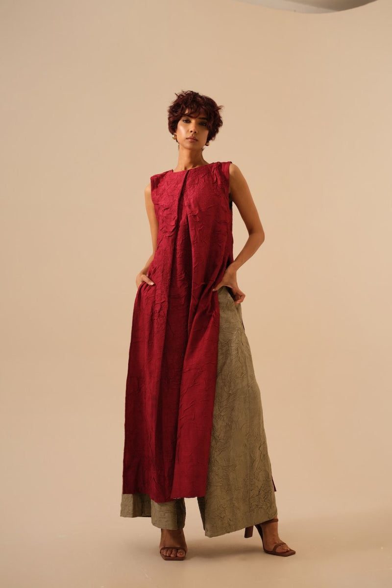 Flip Tunic-Tomato Red crushed silk kaftans and tunics by Stoique in red for women Worldwide