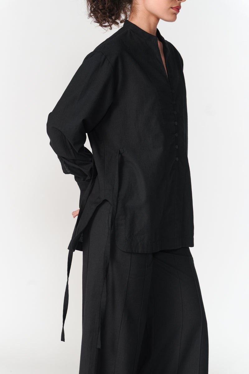 Cotton Tie-Up Top top/shirt by Turn Black in black for women Worldwide