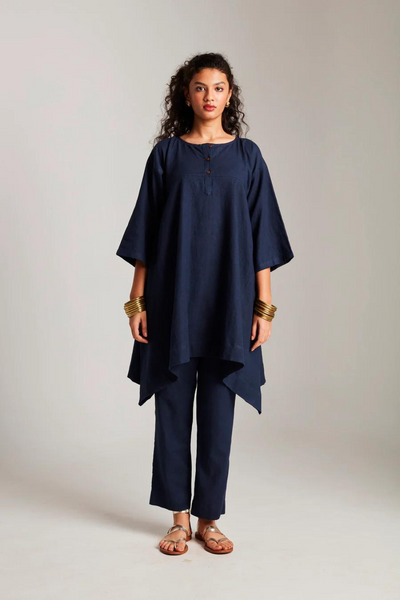 Navy Co-Linen High Low Kurta set