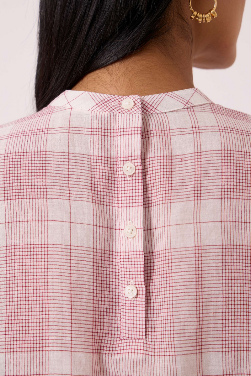 Ursula Checkered Handwoven Top cotton by The Summer House in red color for women Worldwide