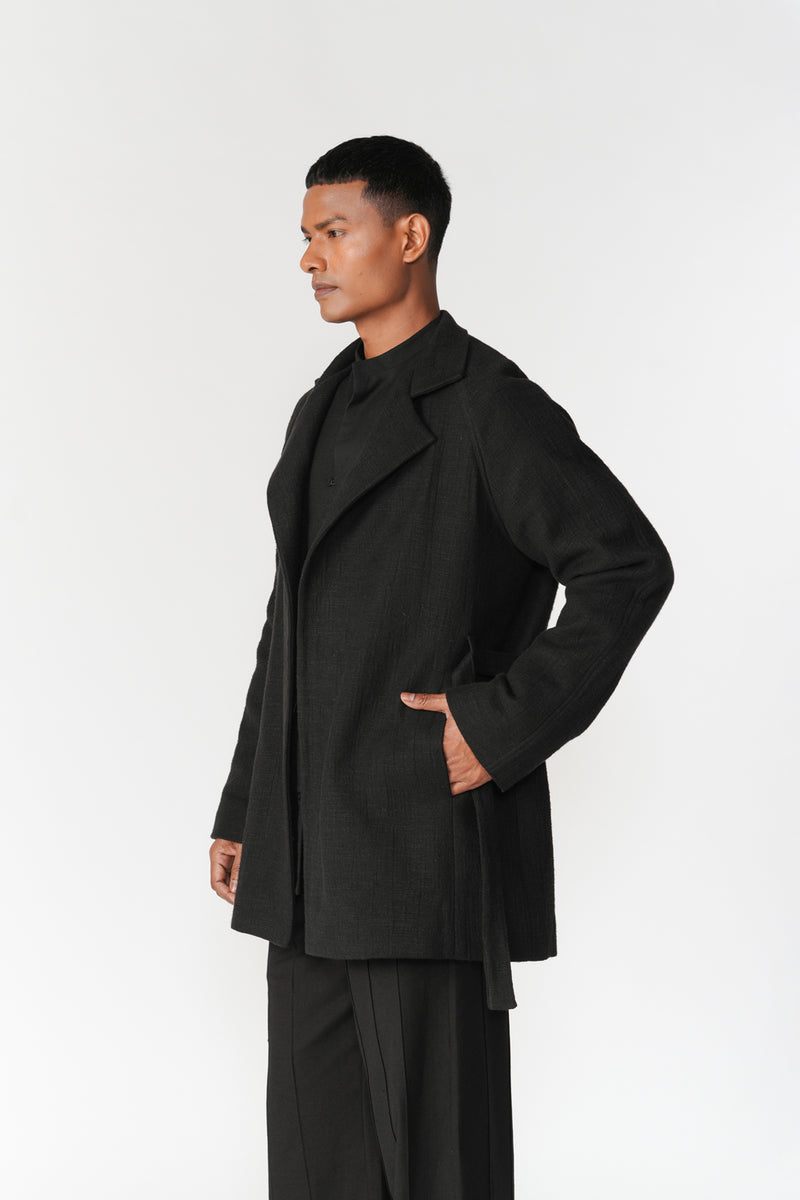 Chenille Notch Lapel Short Overcoat jacket/overlay by Turn Black in black for men Worldwide