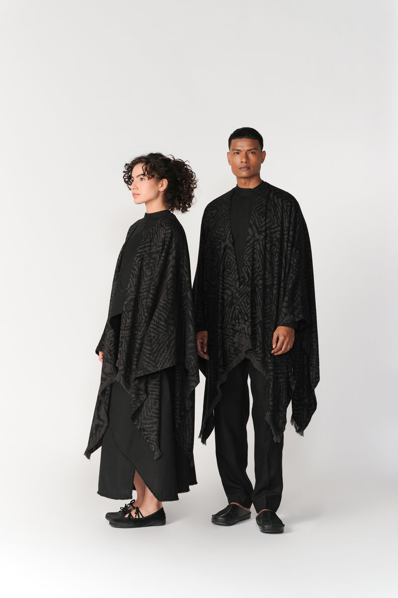 Jacquard Ruana Shawl scarve/stole by Turn Black in black for women Worldwide