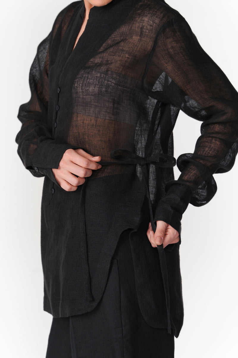 Linen Gauze Tie Top top/shirt by Turn Black in black for women Worldwide
