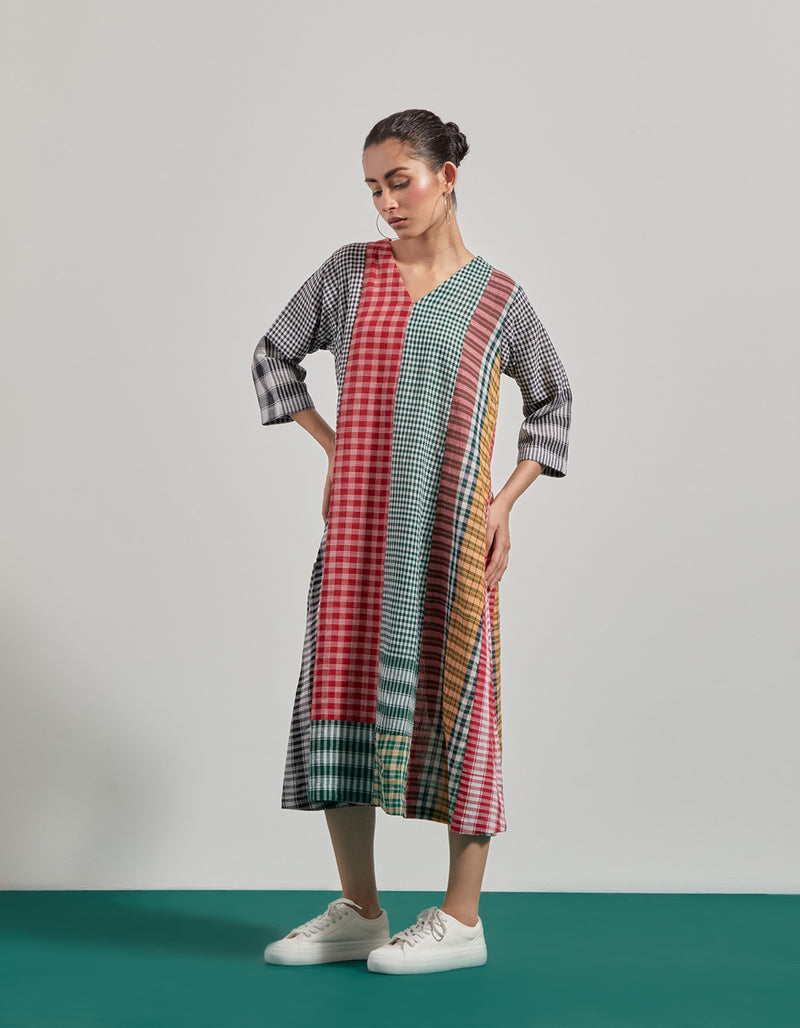 Sierra Dress gamcha dress by 145 East in green, red for women Worldwide