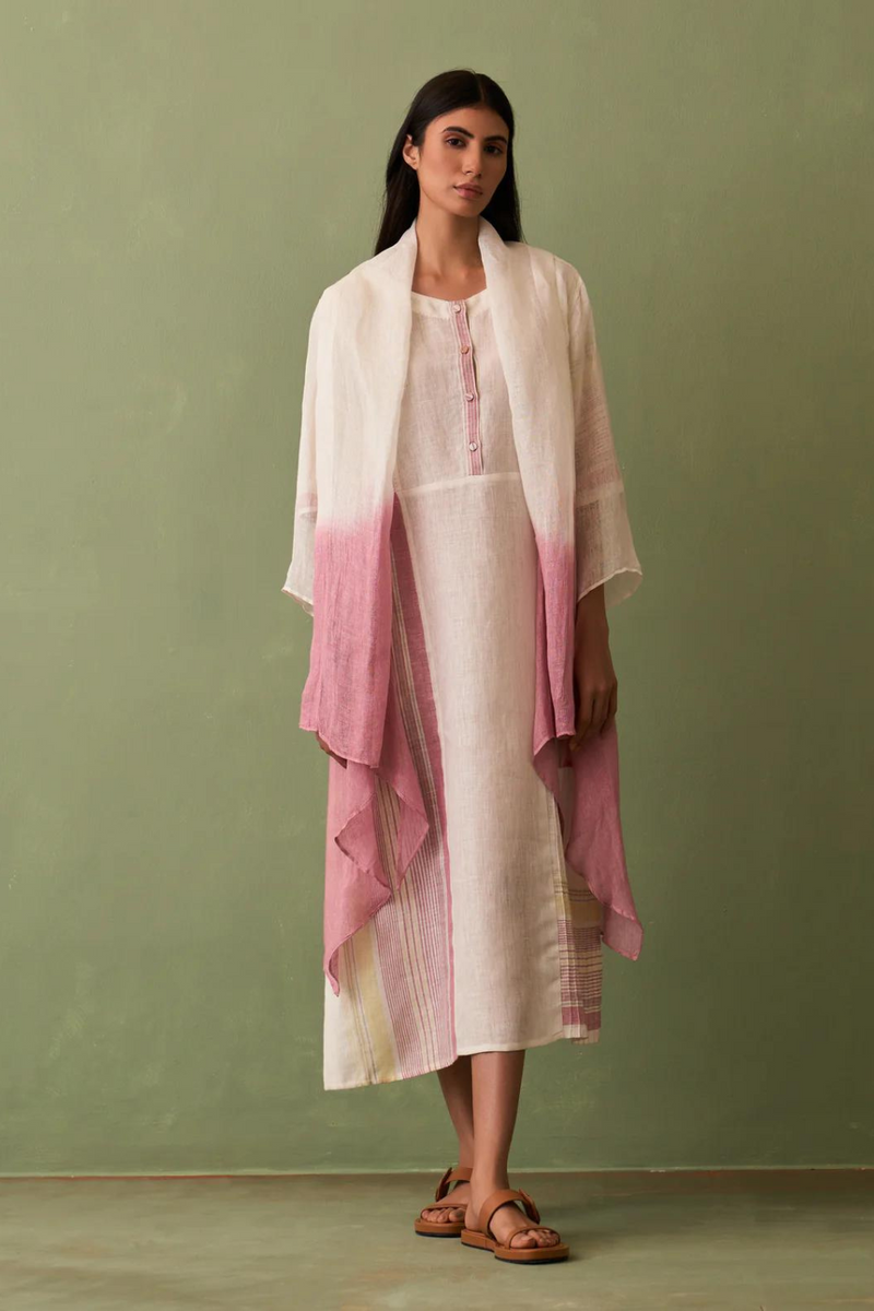 Ana Ombre Linen Overlay - Ivory by Manan in ivory color for women Worldwide