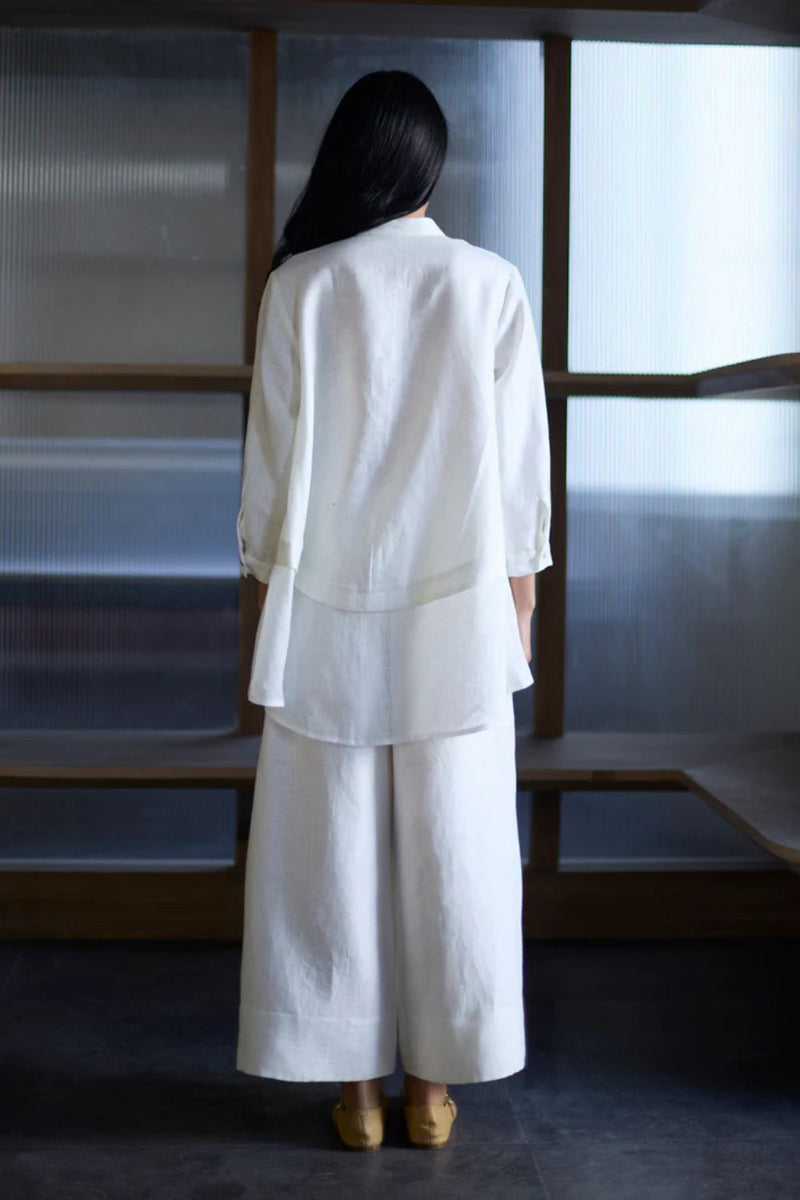 Anaya Linen A-Line Shirt - Ivory linen by Manan in white color for women Worldwide