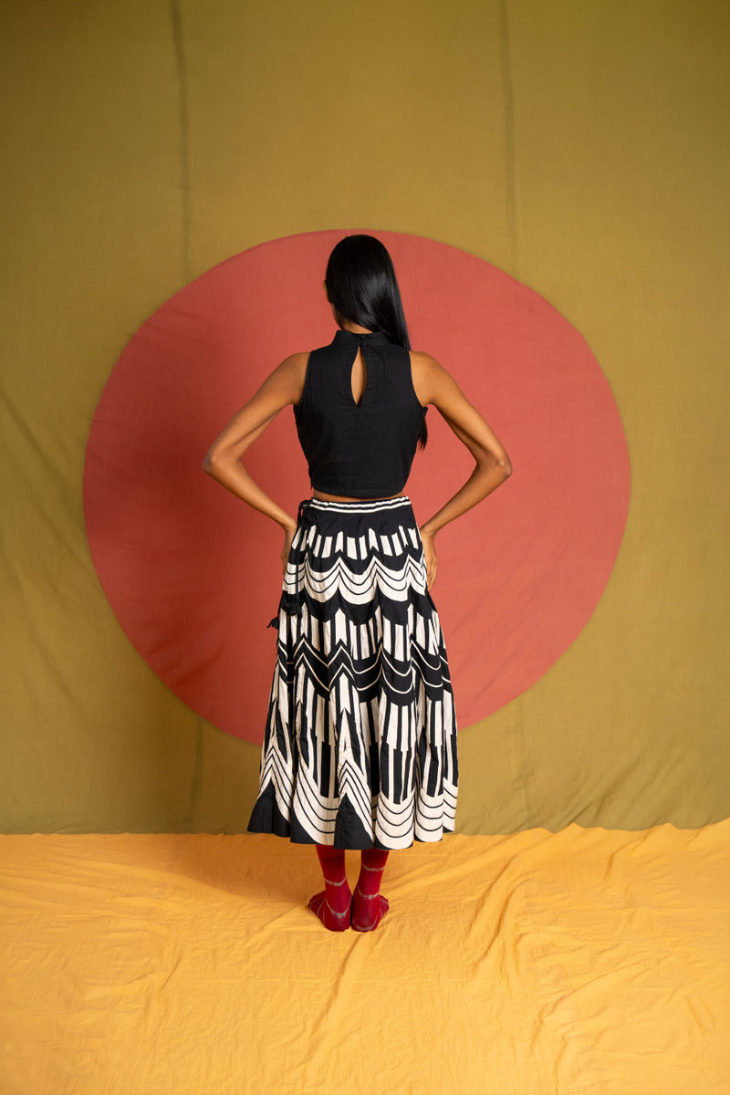 Inca Crop-Black cotton top/shirt by Ka-Sha in black for women Worldwide