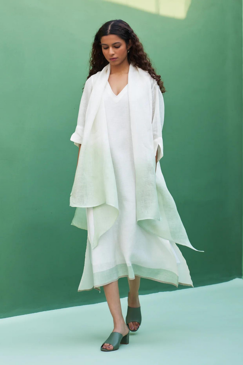 Jin Linen Dress With Overlay
 - Ivory linen by Manan in ivory color for women Worldwide