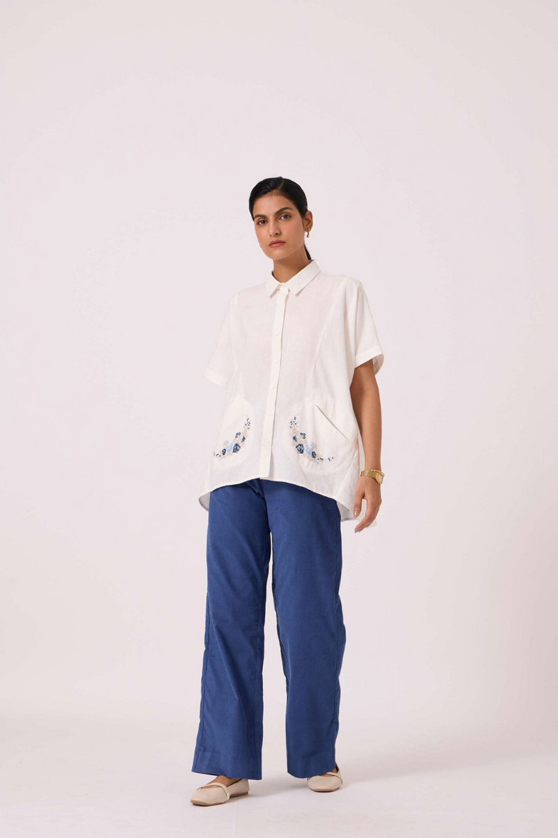 Sibyl Handwoven Embrodiered Shirt cotton by The Summer House in beige color for women Worldwide