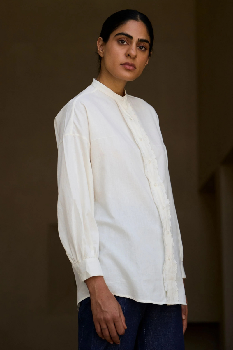 Ryuk Handwoven Embroidered Shirt cotton by The Summer House in white color for women Worldwide