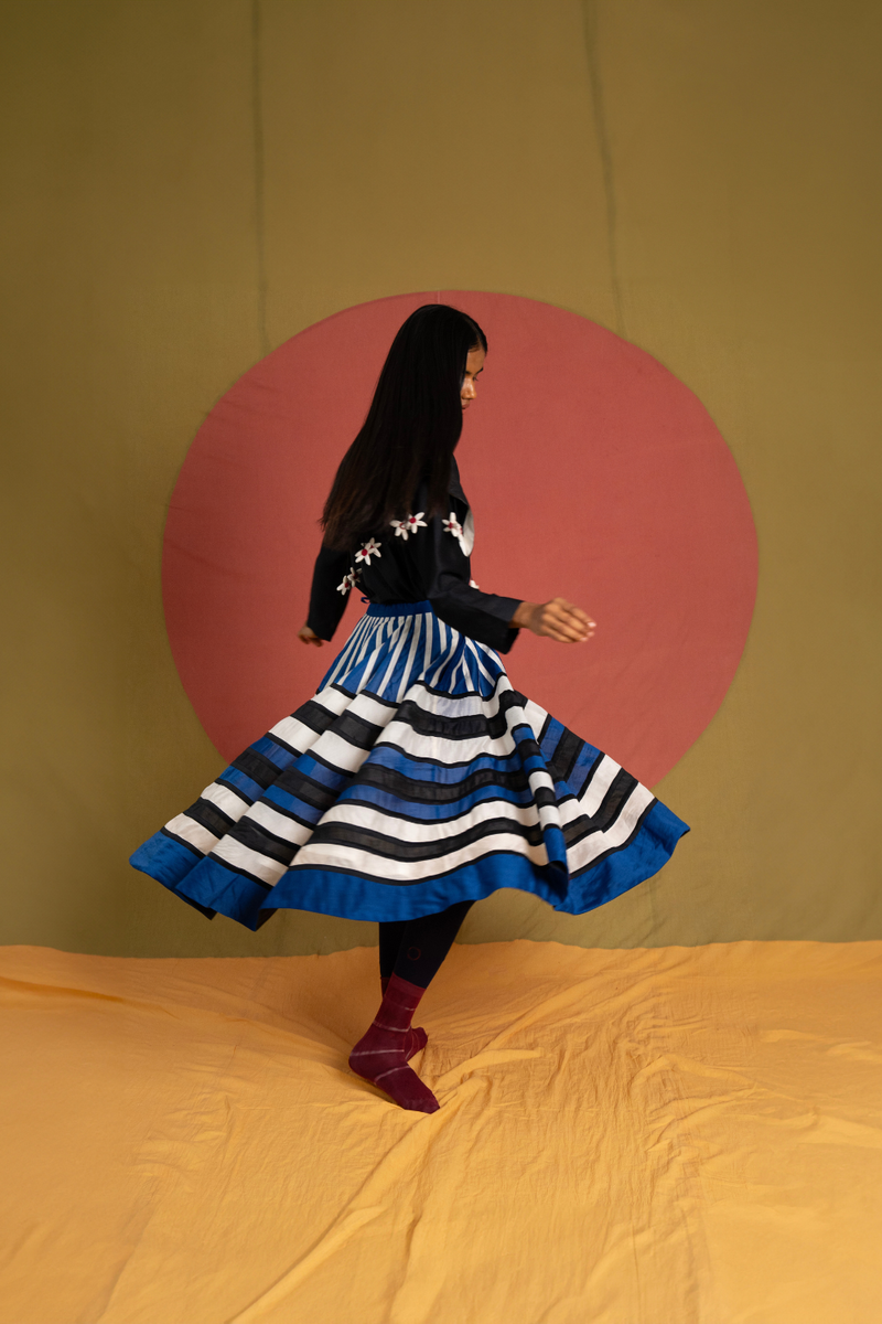 Stella Rangoli Skirt-Black, Blue and White