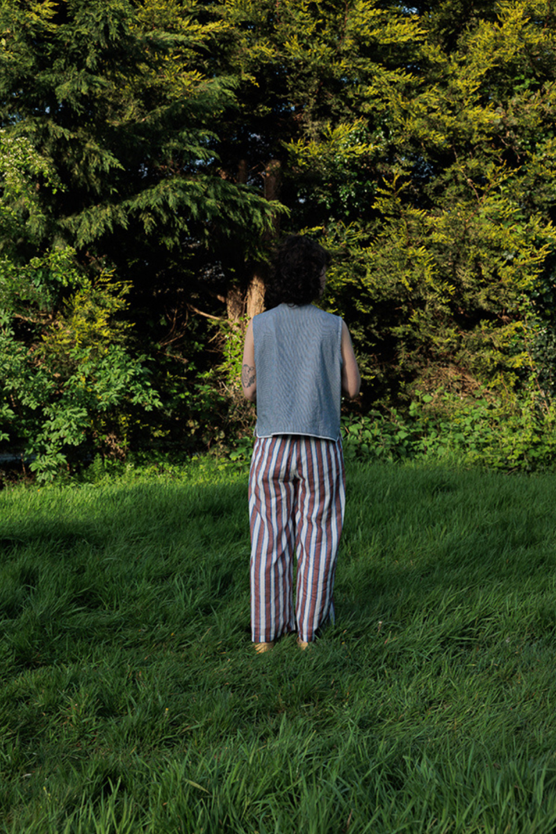 Zebra Stroll Pants-Brown Stripes handwoven cotton pant/trouser by World of Crow in multicolor for women Worldwide