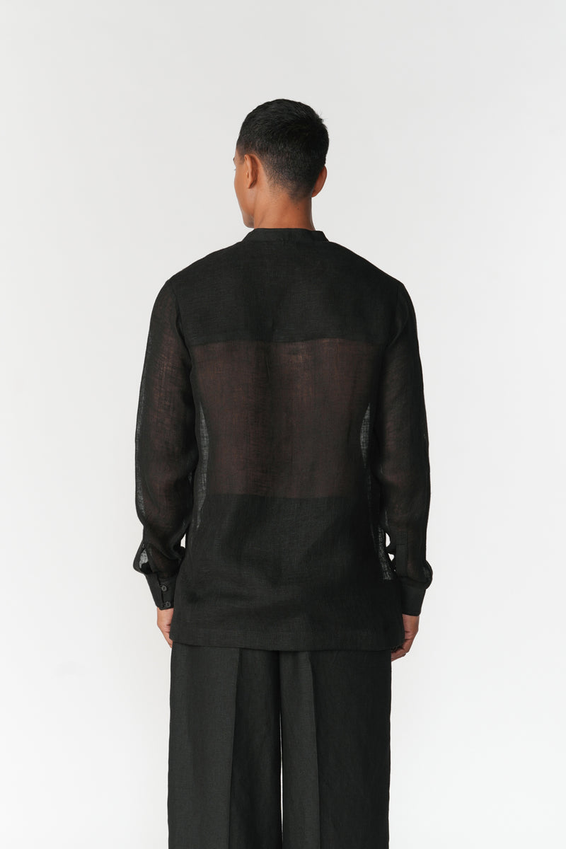 Relaxed Linen Gauze Shirt top/shirt by Turn Black in black for men Worldwide