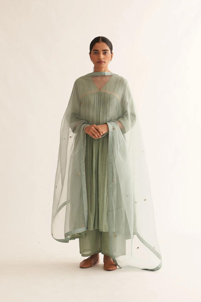 HAZEL SEA GREEN EMBROIDERED DUPATTA