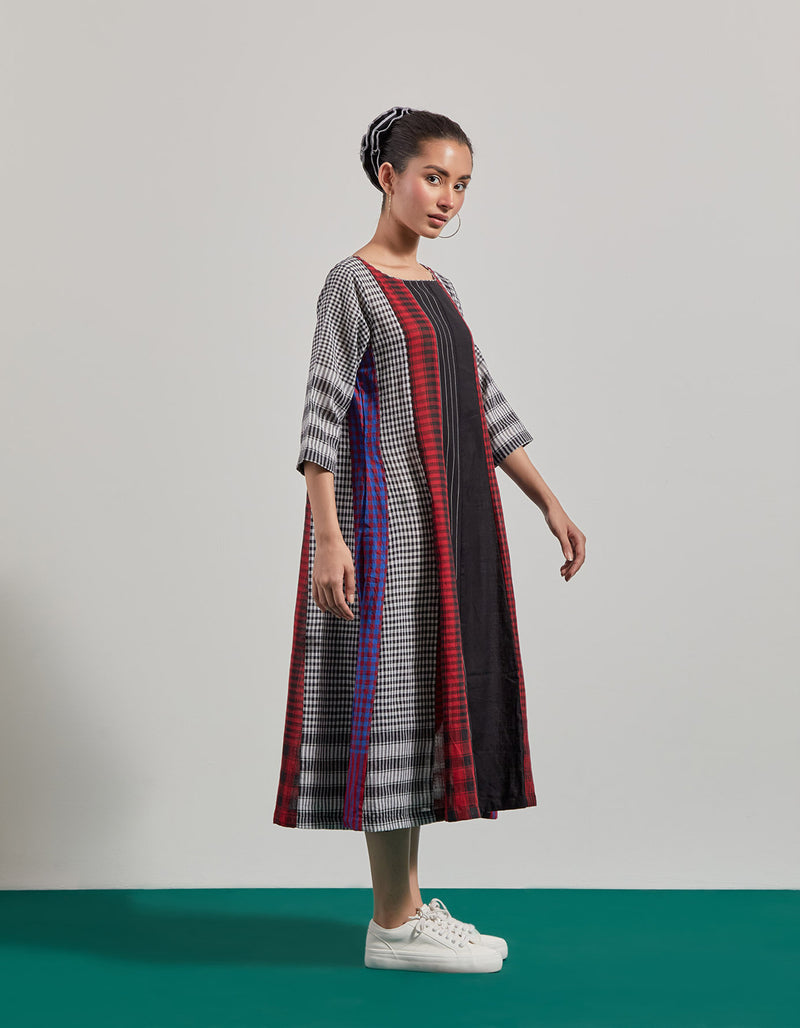 Ruella 16 Panelled Dress gamcha dress by 145 East in black ,maroon for women Worldwide