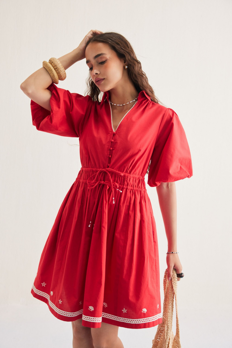 Ocean Spirit Organic Cotton Dress poplin by SUI in red color for women Worldwide