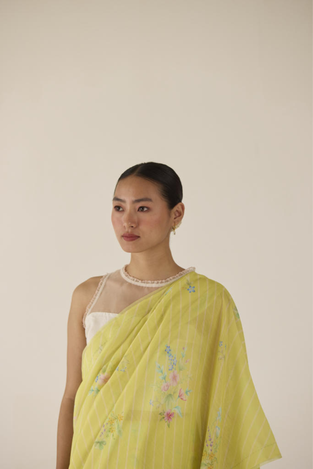 Wildflower Bunch Silk and Cotton Chanderi Sari-Lime