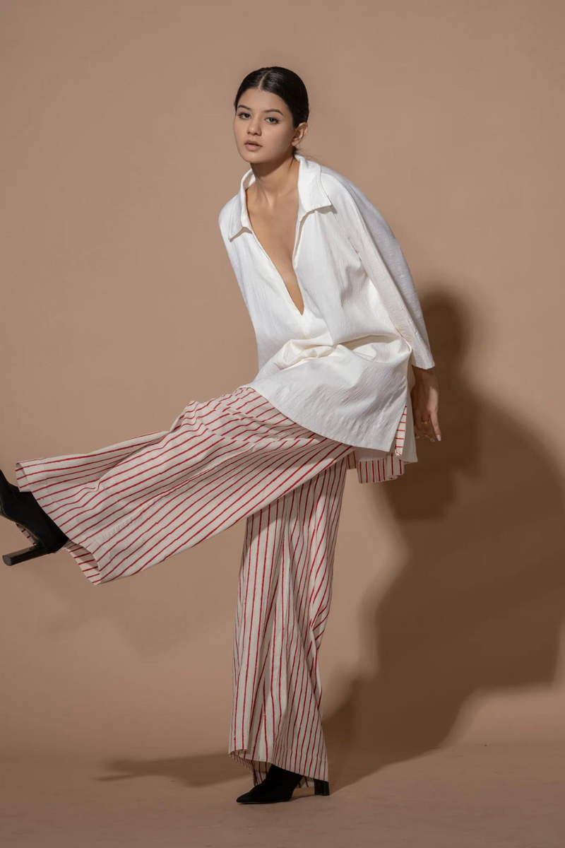 Cinnamon Pants 100% cotton pants/trousers by Stoique in red, natural for women Worldwide